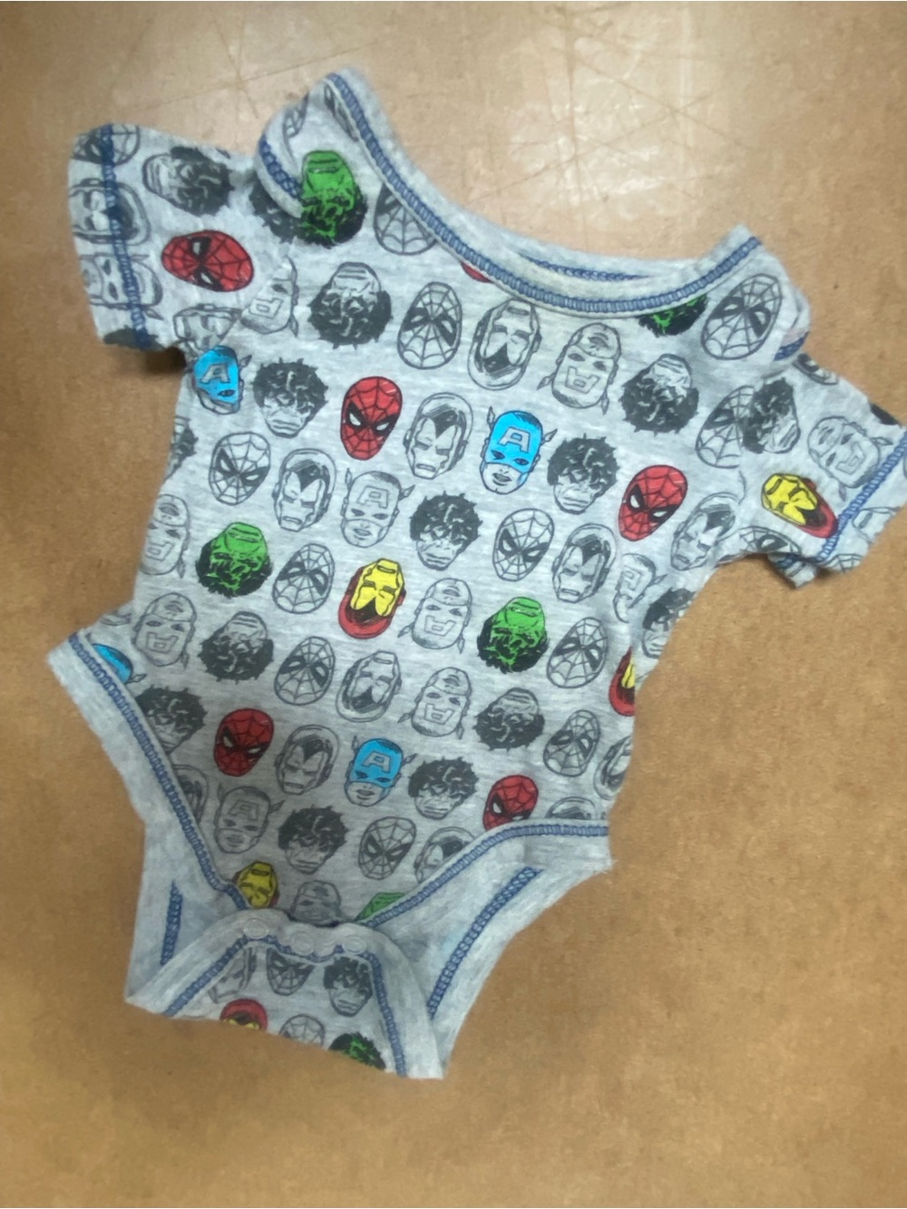 New Born Grey Marvel Superhero One-Piece Bodysuit with Snaps